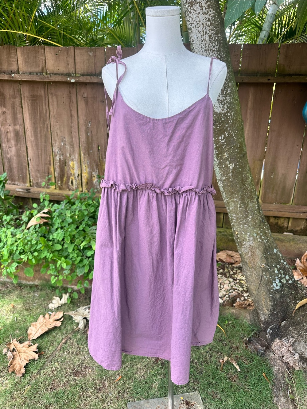 Linen Blend Mauve Tie-Shoulder Mini Dress